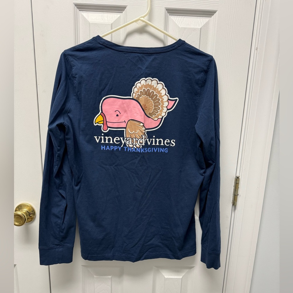 Vineyard Vines Navy long sleeve shirt 
“Happy Thanksgiving” with Turkey
